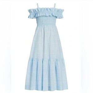 Ganni off shoulder seersucker dress